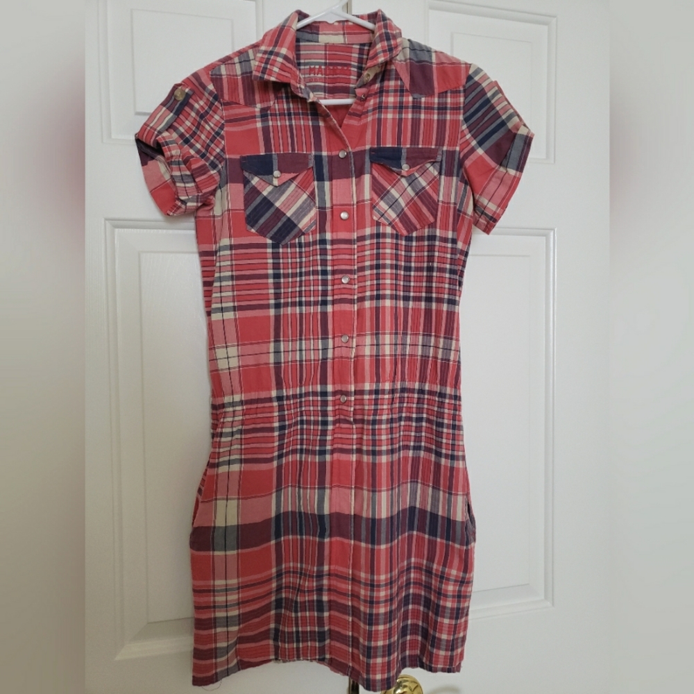 Madras plaid dress with pockets XS